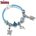 Браслеты Seialoy в богемном стиле для женщин и мужчин, кожаные украшения в виде голубой морской звезды, черепахи с бусинами, подвеска-Дельфин, подарок