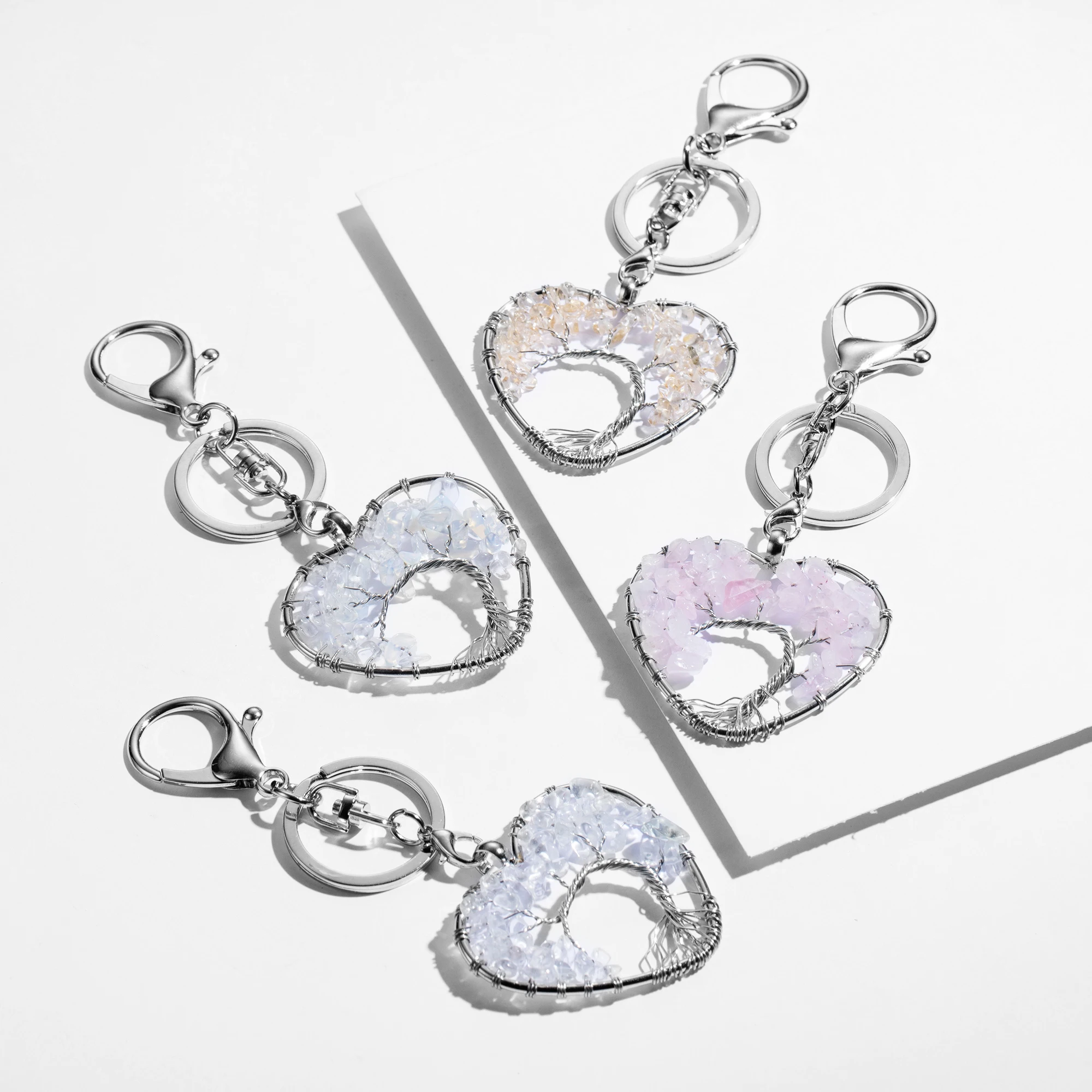 

QIMOSHI Healing Crystal 7 Chakra Keychain Key Tree of Life Pendulum Pendant Necklace Women Reiki Chain Gift Box