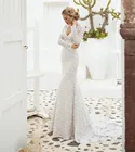 Кружево скромные длинные рукава полный тонкий торжественные платья сад задний план с красивым весенним Свадебные модные макси платье невесты