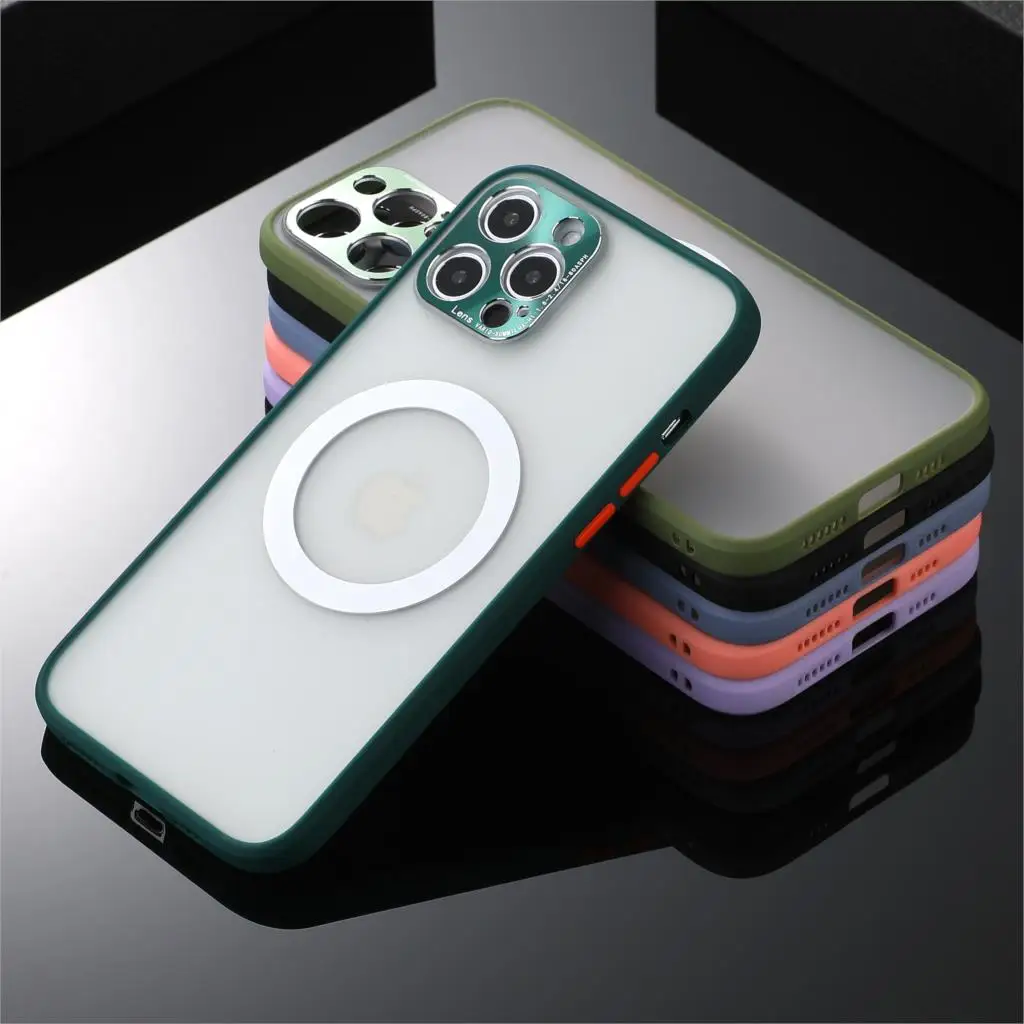 

Magsafe Wireless Charging Luxury Phone Case For iPhone 11 12 Mini Pro Max Transparent Matte Camera Lens Protection Back Cover