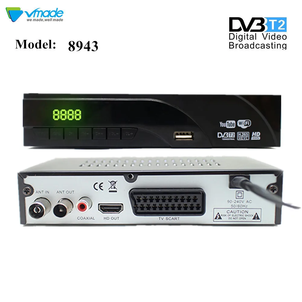 Vmade DVB-T2 цифровой приемник DVB T2 наземный приёмник, поддерживает Dobly AC3 Wi-Fi YouTube H.265 HEVC dvb t2 европейских товаров