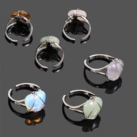 unisex creative adjustable rings opening natural crystal heart shape handmade wedding couple ring for women men