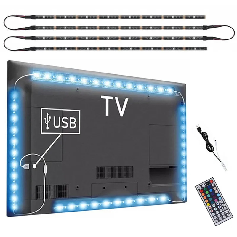 

Водонепроницаемая светодиодная лента IP30 IP65 RGB 5050SMD 5 в постоянного тока, 2 м, 3 м, может менять цвет для подсветки телевизора с 44 клавишами, USB, И...