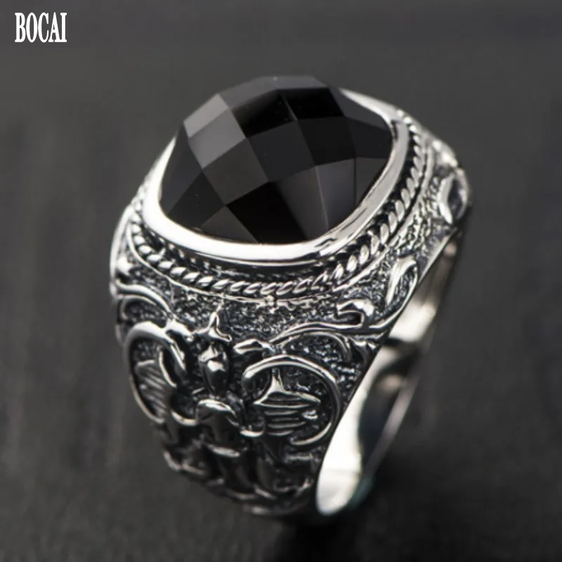 

Мужское кольцо из тайского серебра 100% пробы, с черным камнем, 8-12