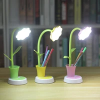 usb chargeable led table lamp 2 in 1 sun flower led desk lamp with pen holder children reading learning eye protect night light