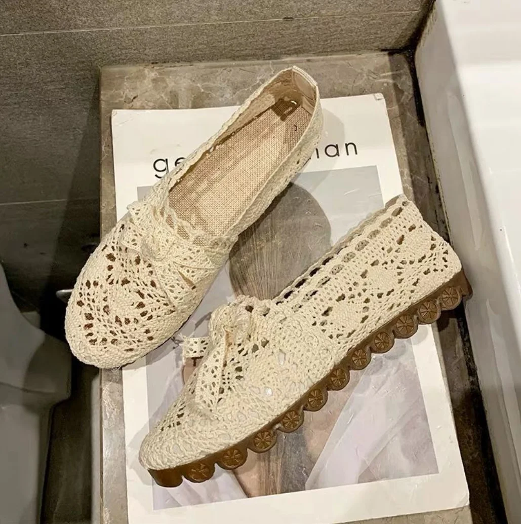 

NEW Bowknot Women Shoes Fisherman Shoes Woman Mesh Breathable Flats Soft Bottom Ballet Flats Womans Flats Pregnancy Shoes