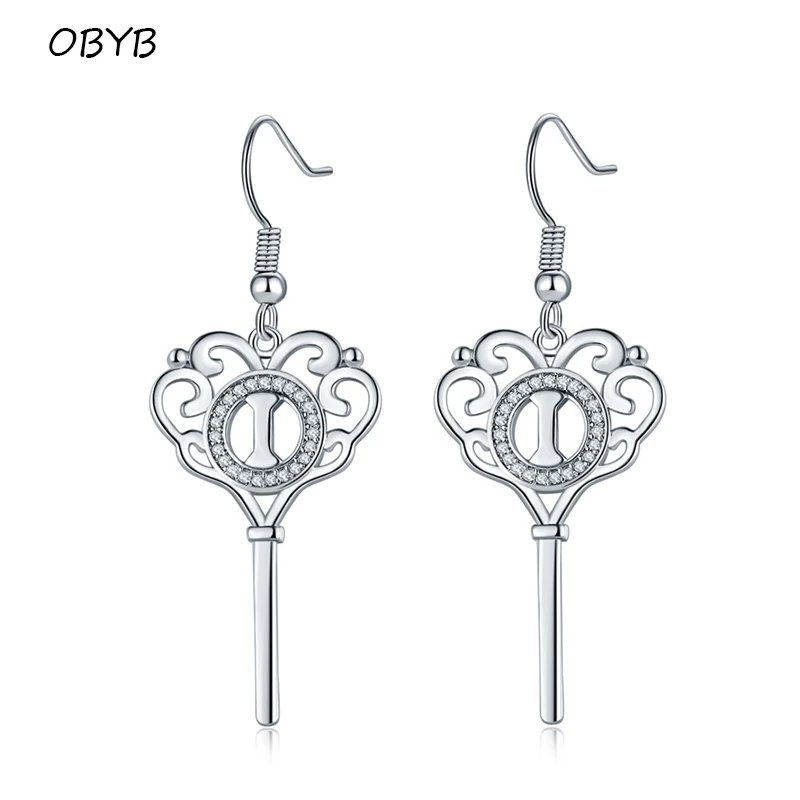 

Fashion Creative Key Earring White Gold Ear Hook High Quality Crystal Zircon Women Earrings Statement Jewelry Girl Birthday Gift