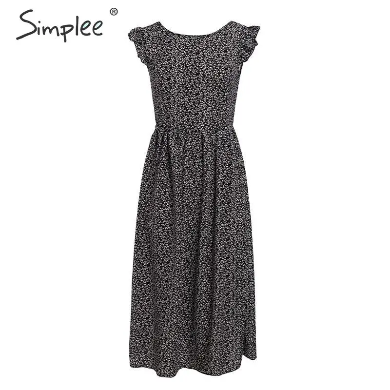 Simplee Bohimian style women summer midi dress Elegant floral print female long sundress A-line ruffle ladies beach dresses | Женская