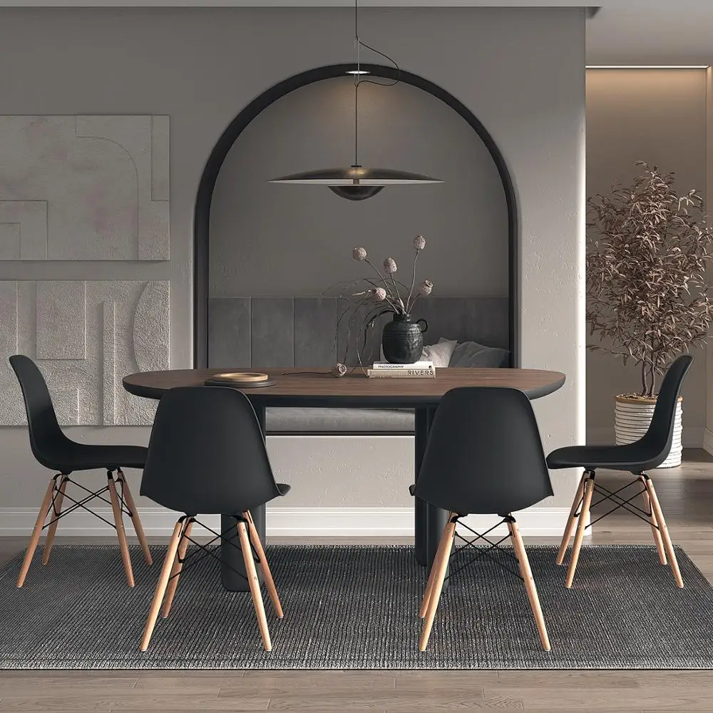 

Furgle Black 4Pcs/Set Kitchen Bar Chair Nordic Plastics Dining Chair with Wood Legs for Dining Room Furniture Office/Lounge Chai