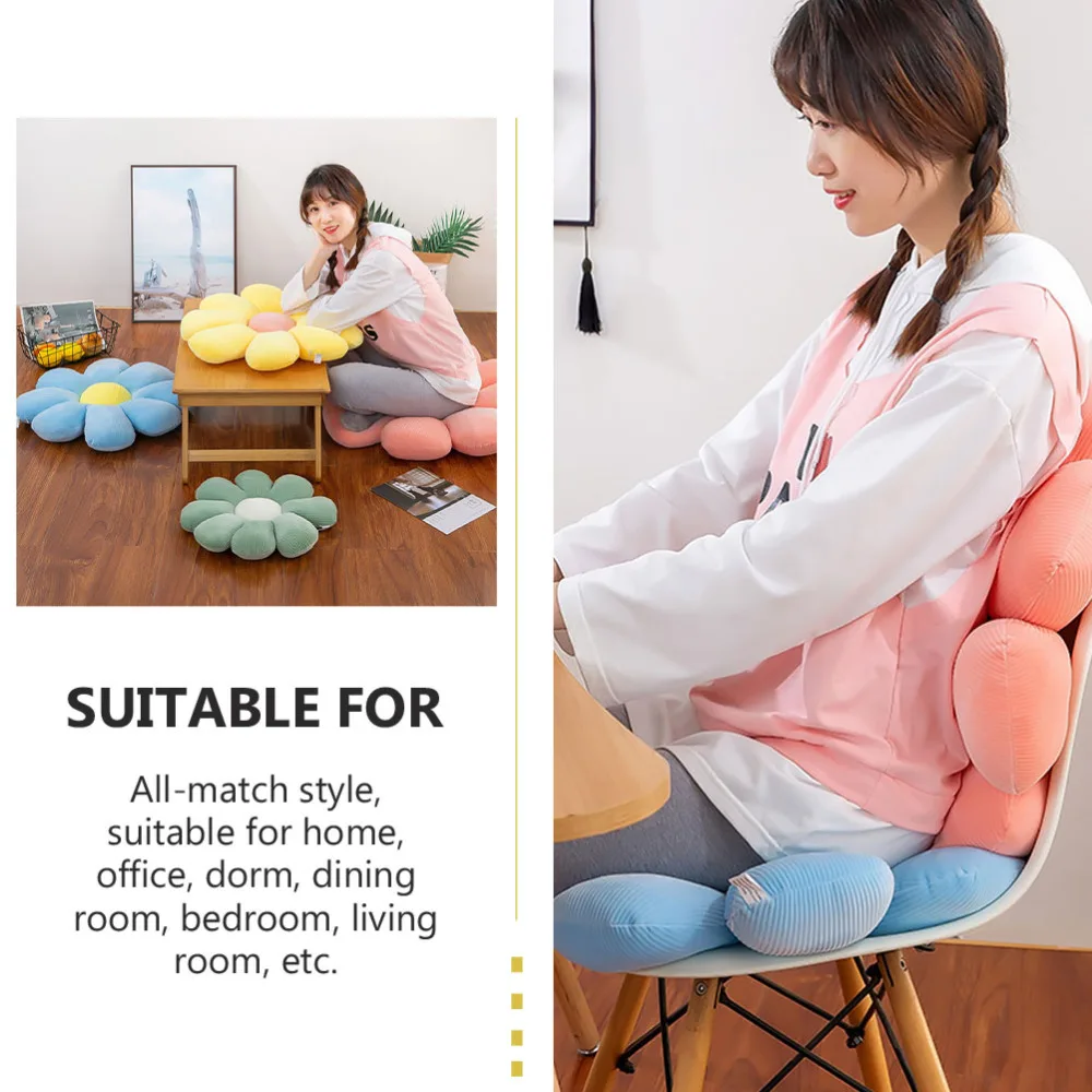 

2Pcs Creative Seating Cushion Chic Flower Modeling Floor Cushion Blue Yellow