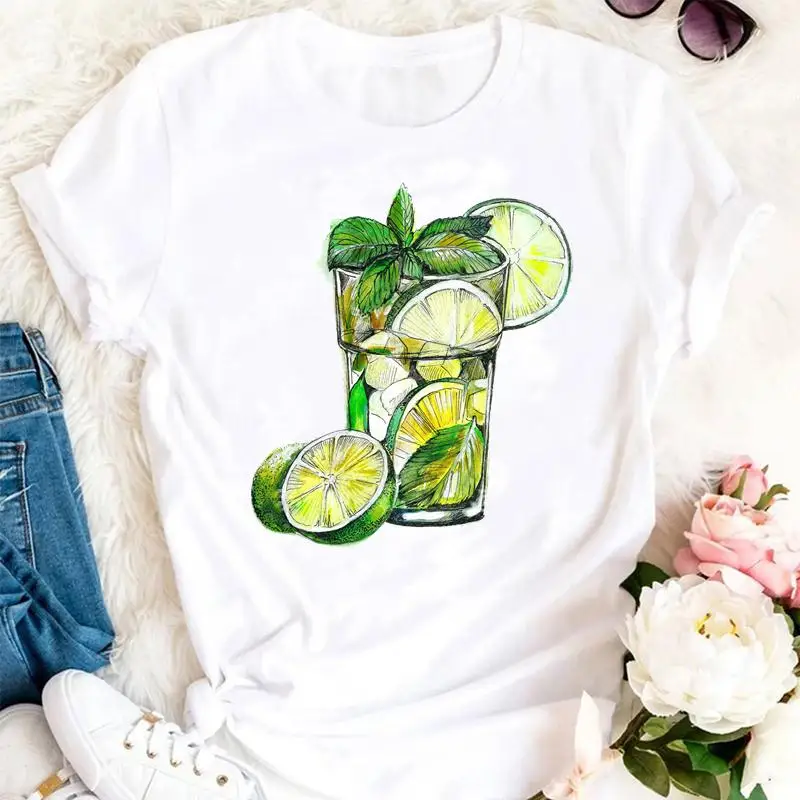 

Women Summer Wine Fruit New Trend Cartoon Watercolor Clothes Tshirts Cartoon Fashion Graphic T Top Lady Print Female Tee T-Shirt