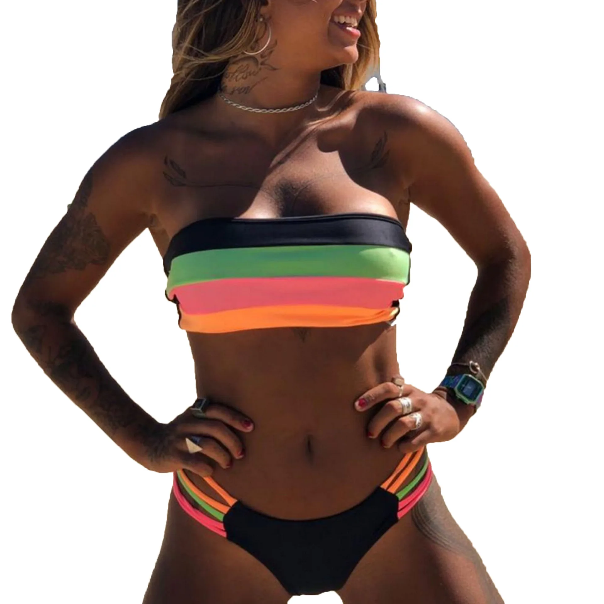 

Vrouwen Badpak Bikini Set Nieuwe Aankomst Plus Size Vrouwen Bandage Badpak Vrouwelijke Badmode Bikini Sets Gestreepte Zwemmen