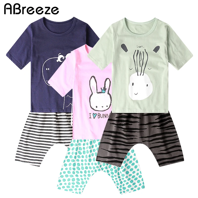 

2021 Summer Children Clothing Fashion Cotton boys&girls Clothing Sets New 2-9 Years Three Quarter Sets For Baby