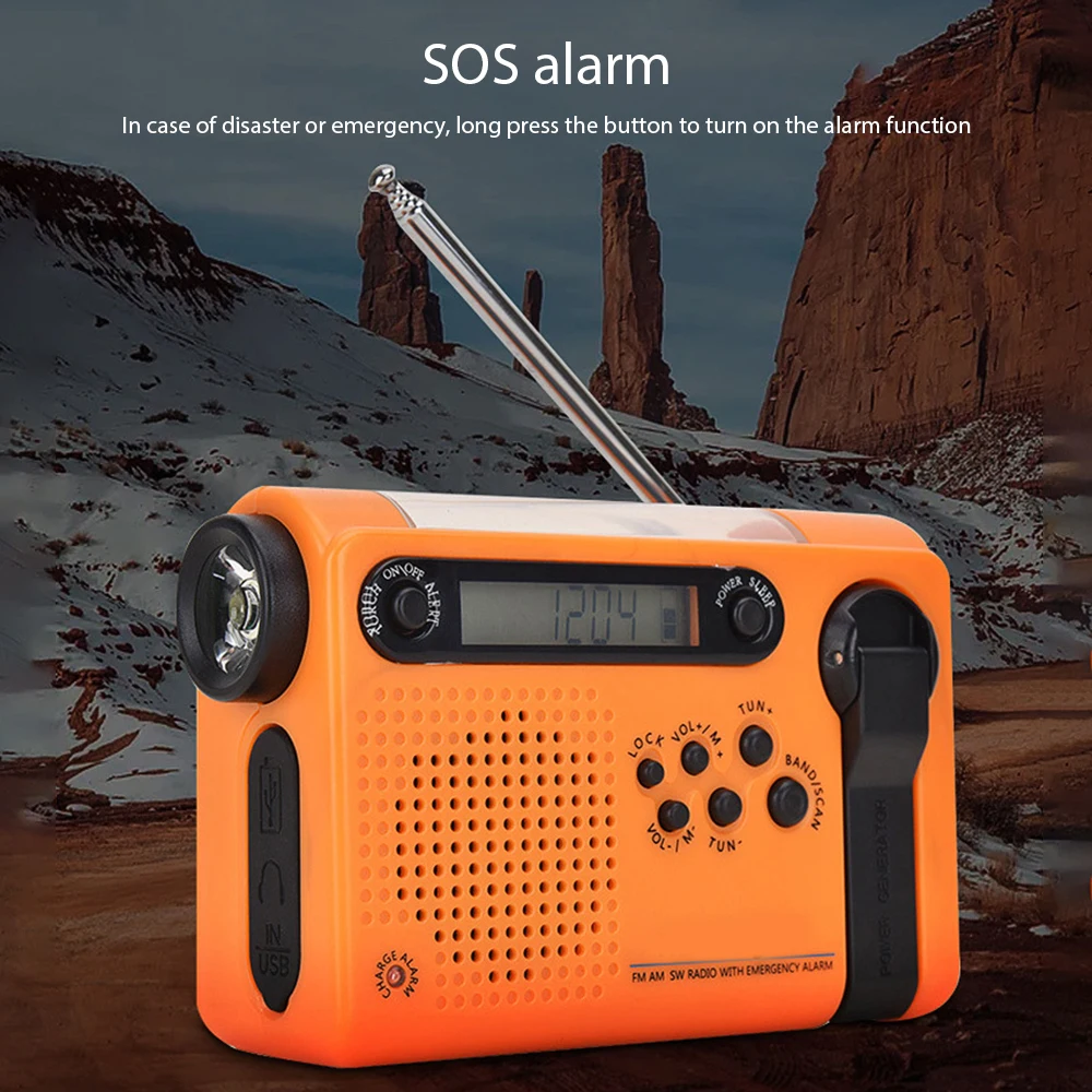 spesifikasi Radio Cuaca Darurat Baterai 2000MAh Engkol Tangan Surya Portabel Radio LED/FM/AM/SW Untuk Bertahan Hidup Luar Ruangan Darurat Rumah Tangga