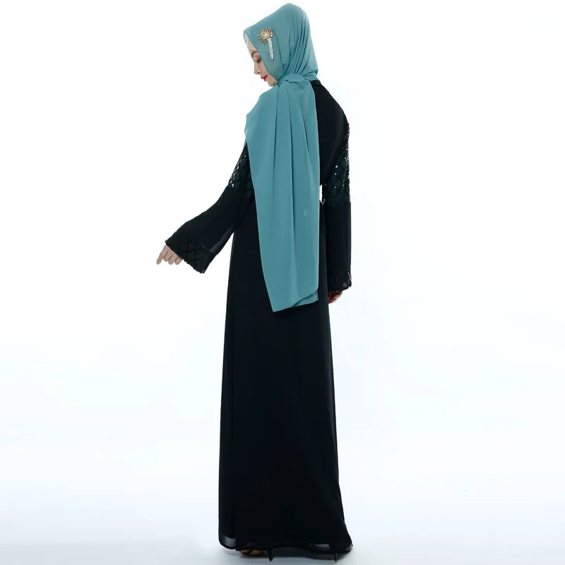 latest Dubai long-sleeved dress Muslim party Abaya ladies Arabian lace cardigan patchwork Turkish Islamic prayer gown robe