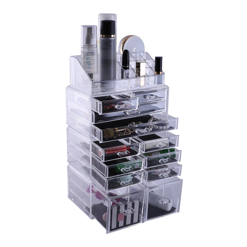 

[US-W]4Pcs/Set Plastic Cosmetics Storage Rack Transparent cosmetics storage box organizer