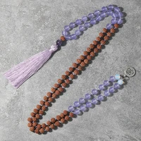 natural rudraksha108mala beaded knotted long necklace japamala yoga blessing meditation men and women tassel fashion jewelry