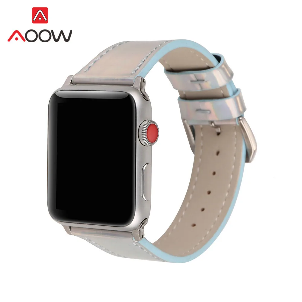Модный Цветной кожаный ремешок для Apple Watch iwatch 4, 40 мм, 44 мм, 38 мм, 42 мм, лазерный ремешок для мужчин и женщин