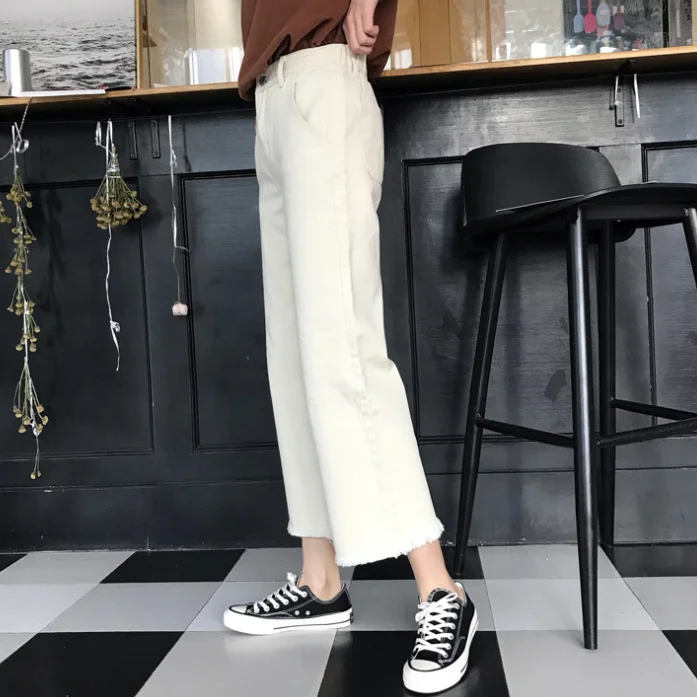 2020 осенние женские джинсы для студенток в стиле преппи черные широкие с