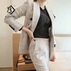 Костюм женский винтажный с блейзером в клетку, комплект из 2 предметов, двубортный пиджак и длинные брюки, весна 2021