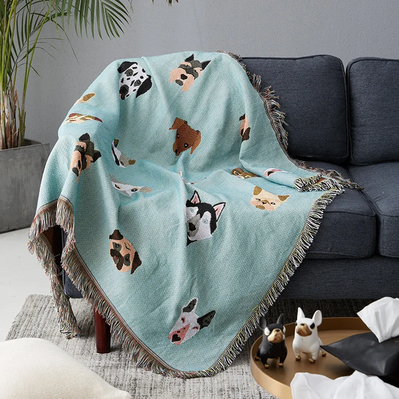 

Cute Dog print Throw Blanket Multifunction knitted universal blanket Non-slip Blankets Slipcover Cobertor for Sofa Bed Travel
