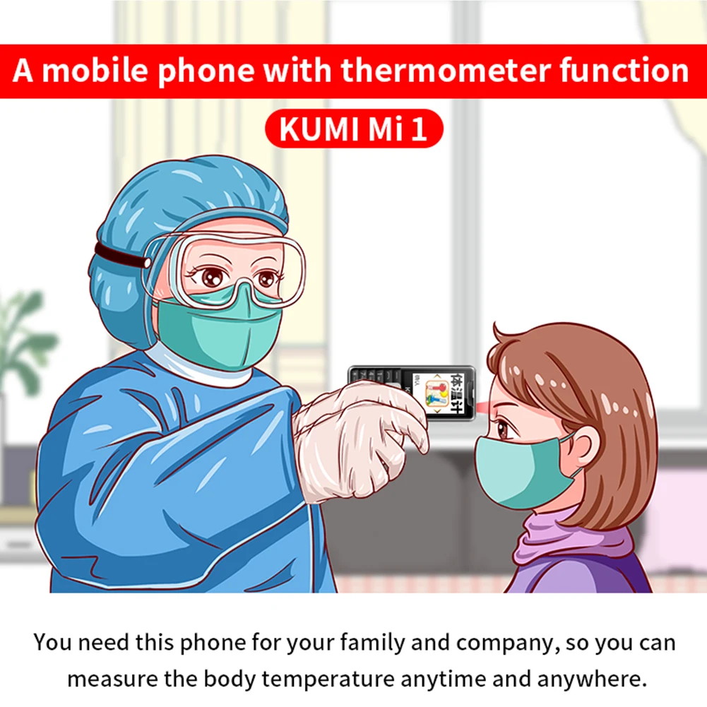 KUMI Mobile Phone with Infrared Thermometer Forehead Temperature Fever Measure for Kids Baby Adults Dual SIM Card Cellphone | Мобильные