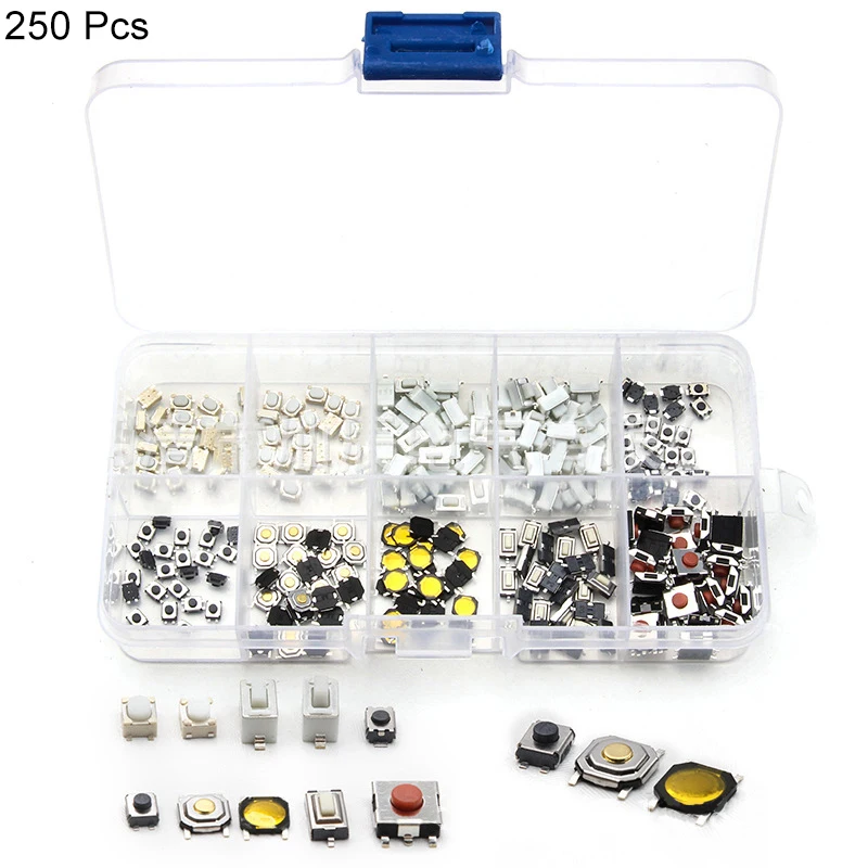 10 models 250pcs Набор тактильных кнопочных переключателей 10 моделей 250 шт микро моментальный тактовый переключатель автомобильный пульт дистанционного управления кнопочные переключатели ассортимент - Цвет: 10 models 250pcs