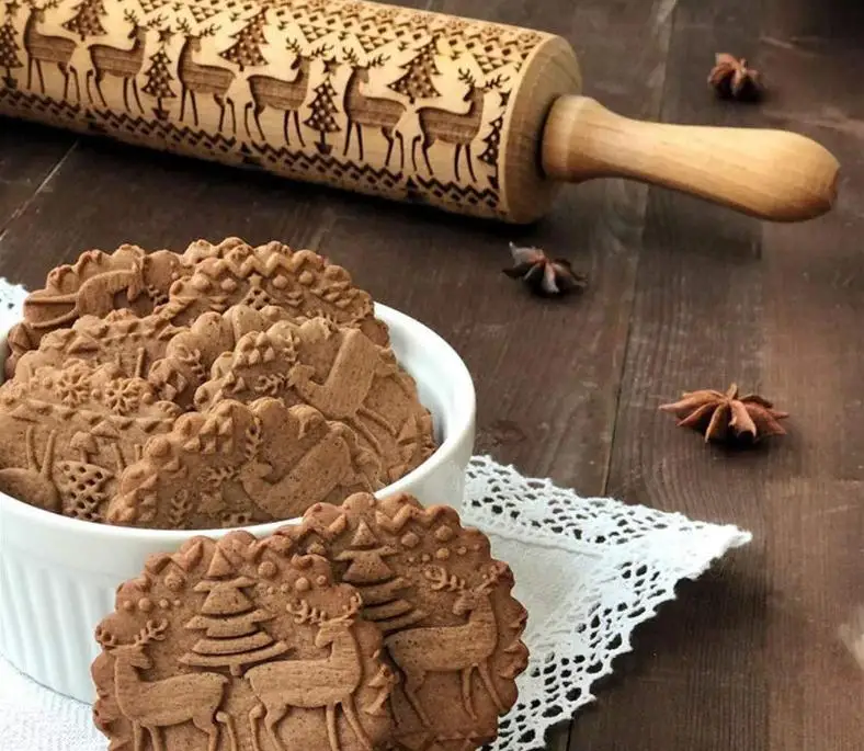 10 снежинки формы Дерево тисненая Скалка лазерной резки изогнутые для кухни выпечки украшения и торта инструменты SN2176