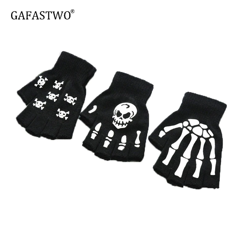 

Хэллоуин Череп взрослые полупальцевые перчатки без пальцев тянущиеся трикотажные Полный палец фонарь перчатки в виде рук привидения