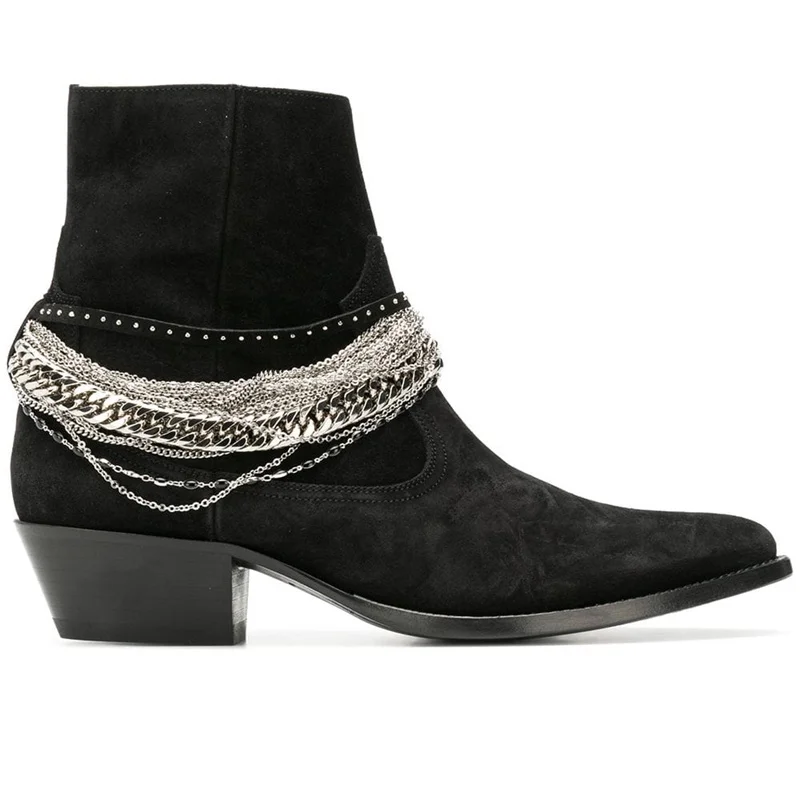 Мужские джинсовые ботинки на танкетке с острым носком |