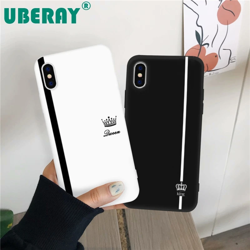 UBERAY King Queen парный чехол для влюбленных iPhone X XS MAX XR 11 Pro 7 8 6 6s Plus черно-белый