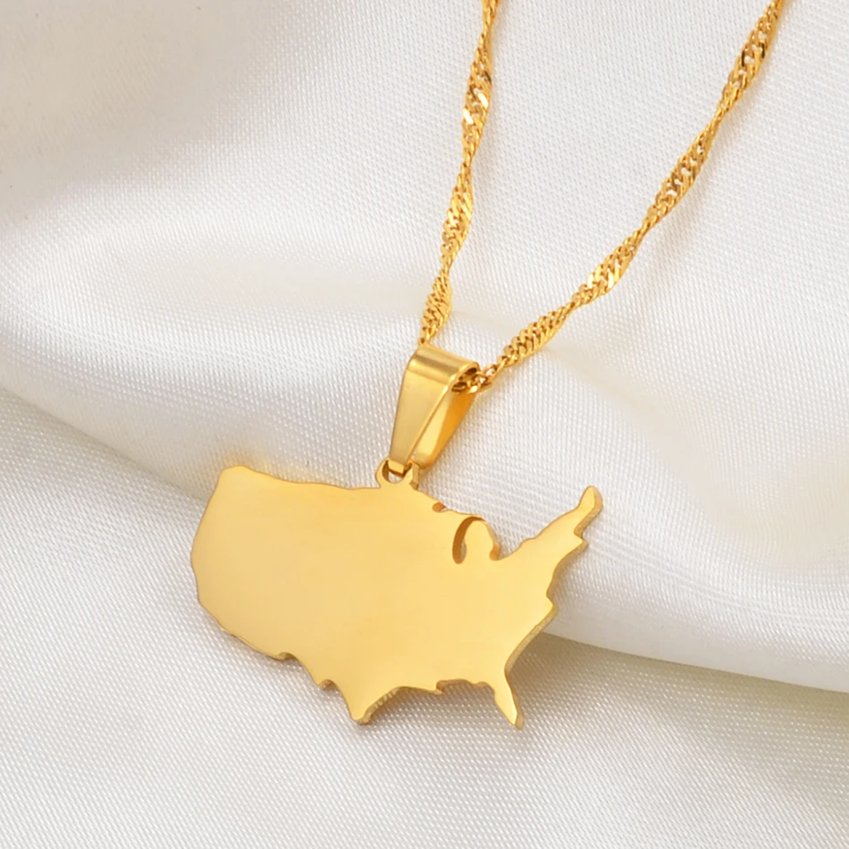 

Anniyo American Map Pendant and Necklaces for Women Girls United States Map Jewelry USA #212021