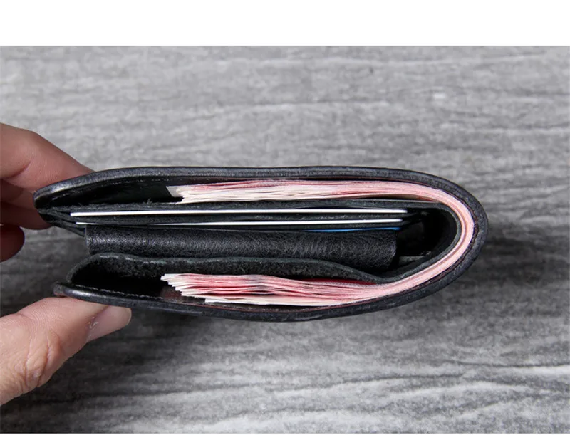 Luxury high-quality genuine leather men women's small wallets fashion vintage cowhide thin short black teens card holder purse | Багаж и