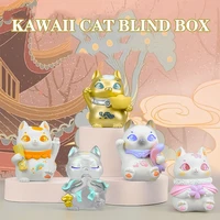 kawaii blind box lucky comes to the cat animal figure retro chinese style figurine doll home desk decor surprise toys for kids
