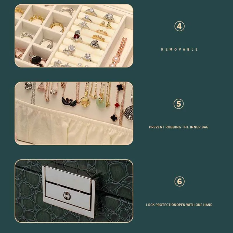 

Large Jewelry Organizer Box Leather Necklaces Earrings Holder Rings Storage Jewelry Box With Lock Gift For Women
