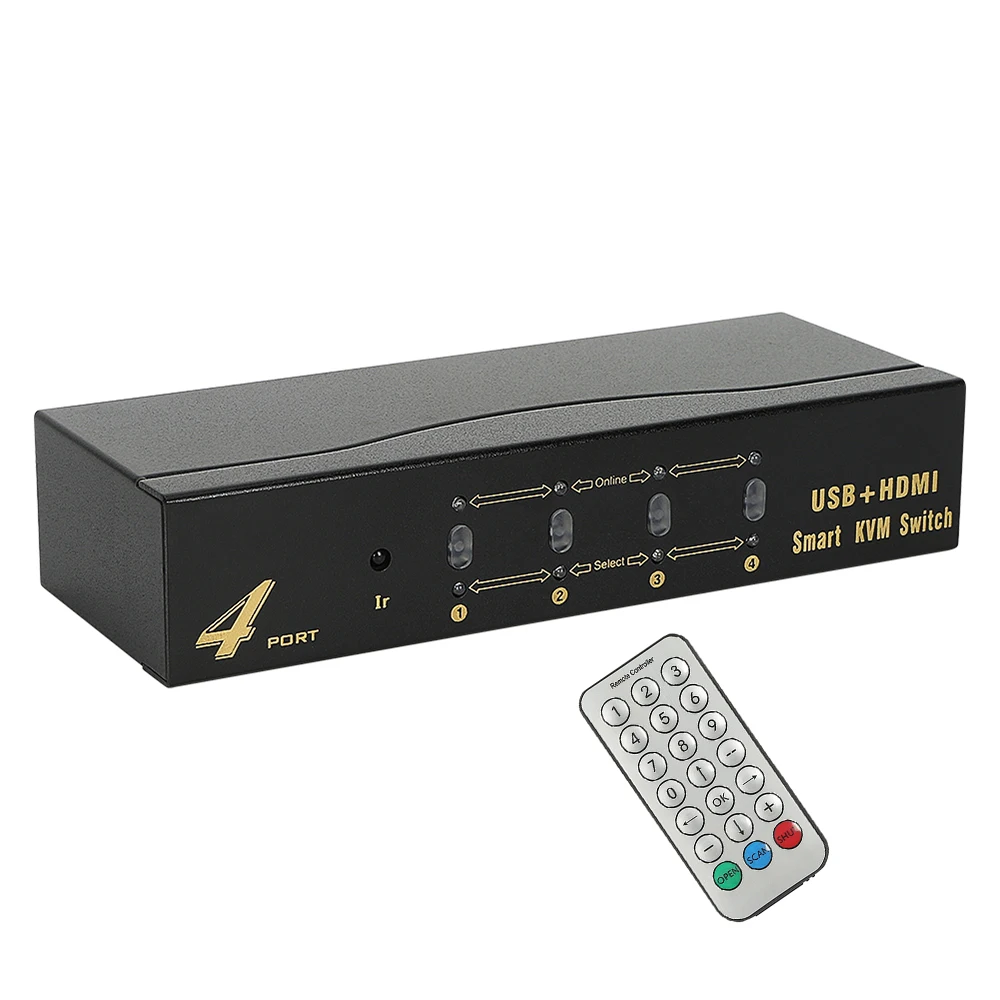 

HDMI KVM Switch 4Port Auto Scan KVM Switch with USB2.0 Hub Support HDCP EDID up to 4K@30Hz Resolution for PC CCTV Webcam Laptop