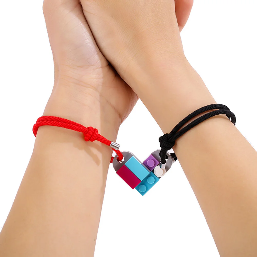 

Building Blocks Couple Bracelets Assembled Heart Charm Adjustable Matching Bracelet Anniversary Gift for Boyfriend Girlfriend