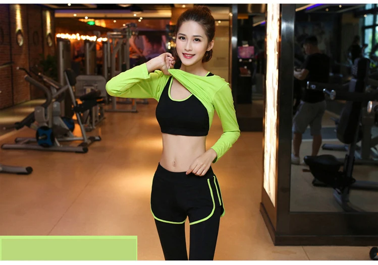 Women's Clothing 2021 Autumn Gym Long-sleeved Yoga Suit Sports Suit Female Three-piece Suit Fake Two-piece Running Pants