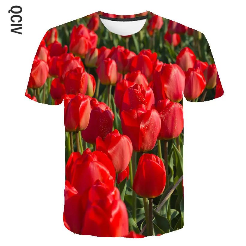 

Fashion children's men's streetwear new 3D printing short sleeve O-neck pink tulip flower fun casual T-shirt top 4T-14T