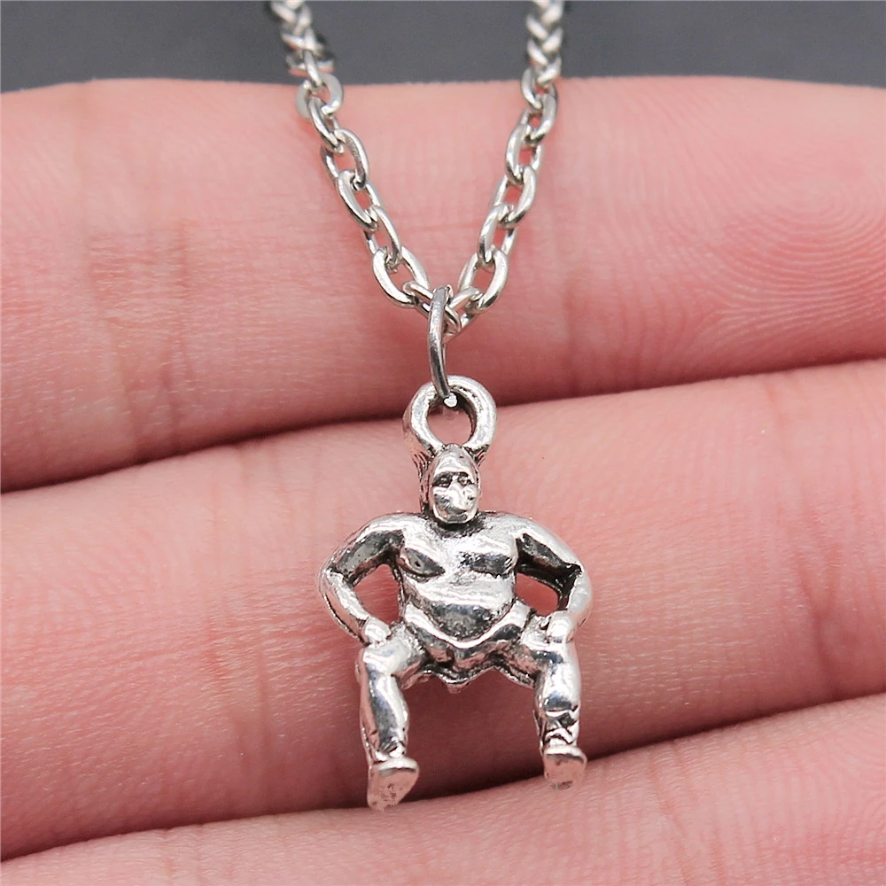 Модное античное серебряное ожерелье 13x20 мм с подвеской в виде спортивного сумо
