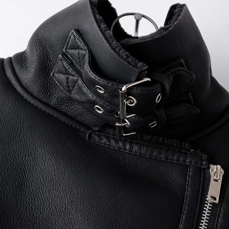 Зимняя Женская Толстая теплая куртка из искусственной кожи с меховой подкладкой