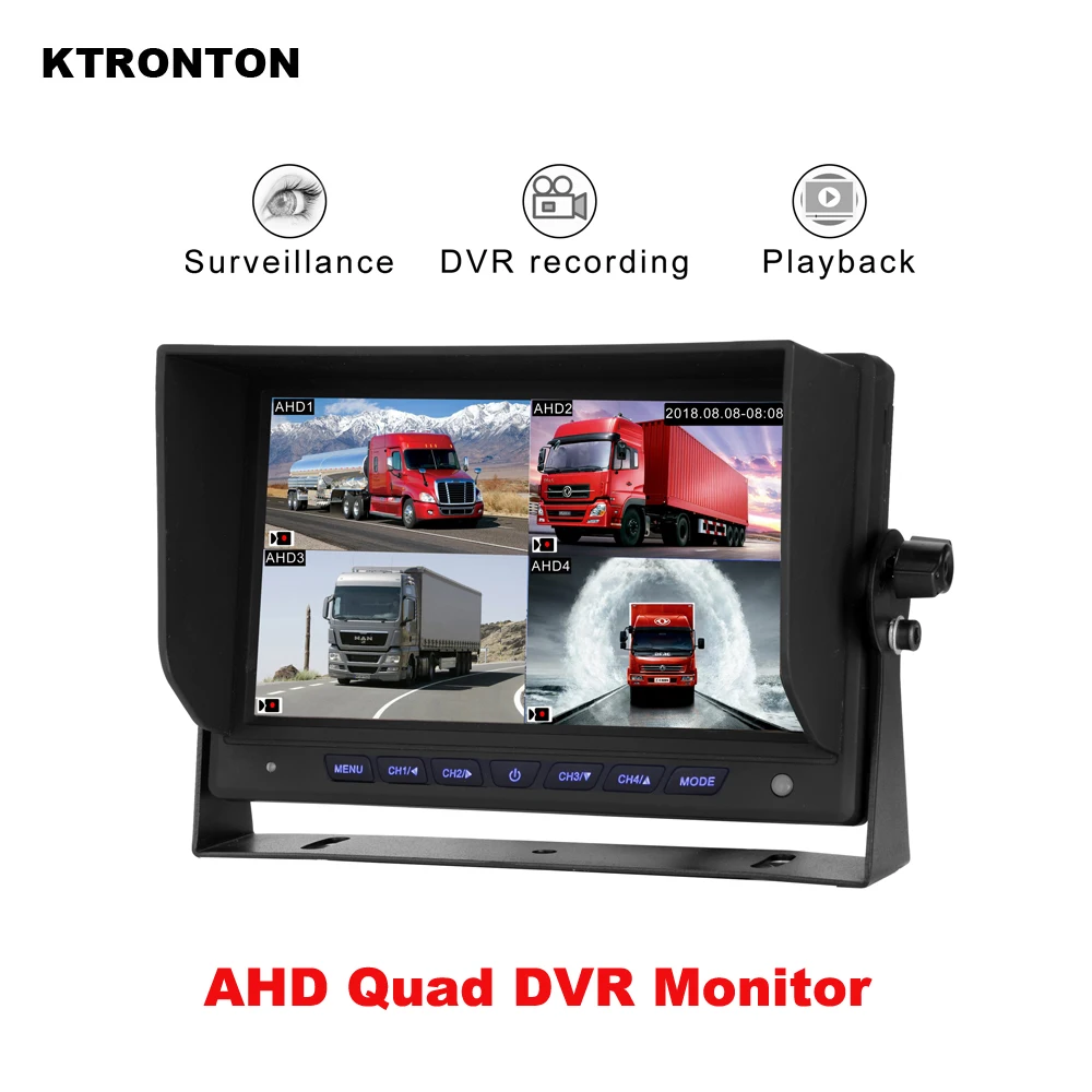 

AHD 7 Inch Truck Quad Split Reverse Monitor DVR Video Recording for Car Rear Front Side View Backup Camera Bus Van RV Vehicle