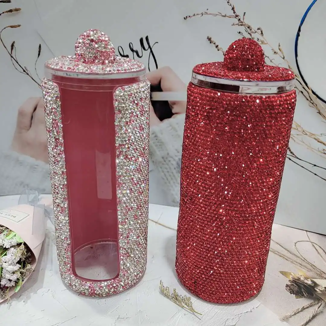 

Sparkling Acrylic Brush Organizer with Lid Rhinestones Cosmetic Organizer Round Make Up Box Makeup Storage Bedroom Organizer