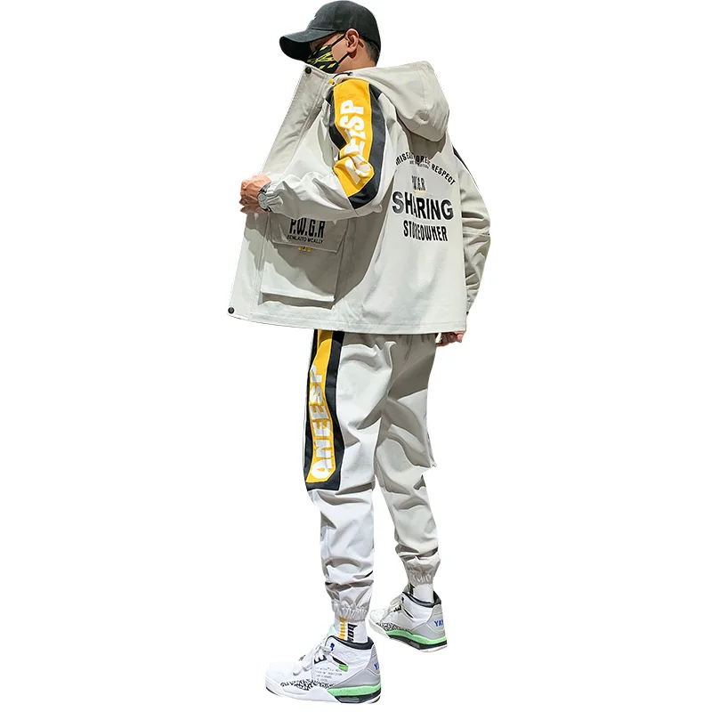 Костюм мужской спортивный в стиле Харадзюку свитшот с капюшоном и брюки уличная