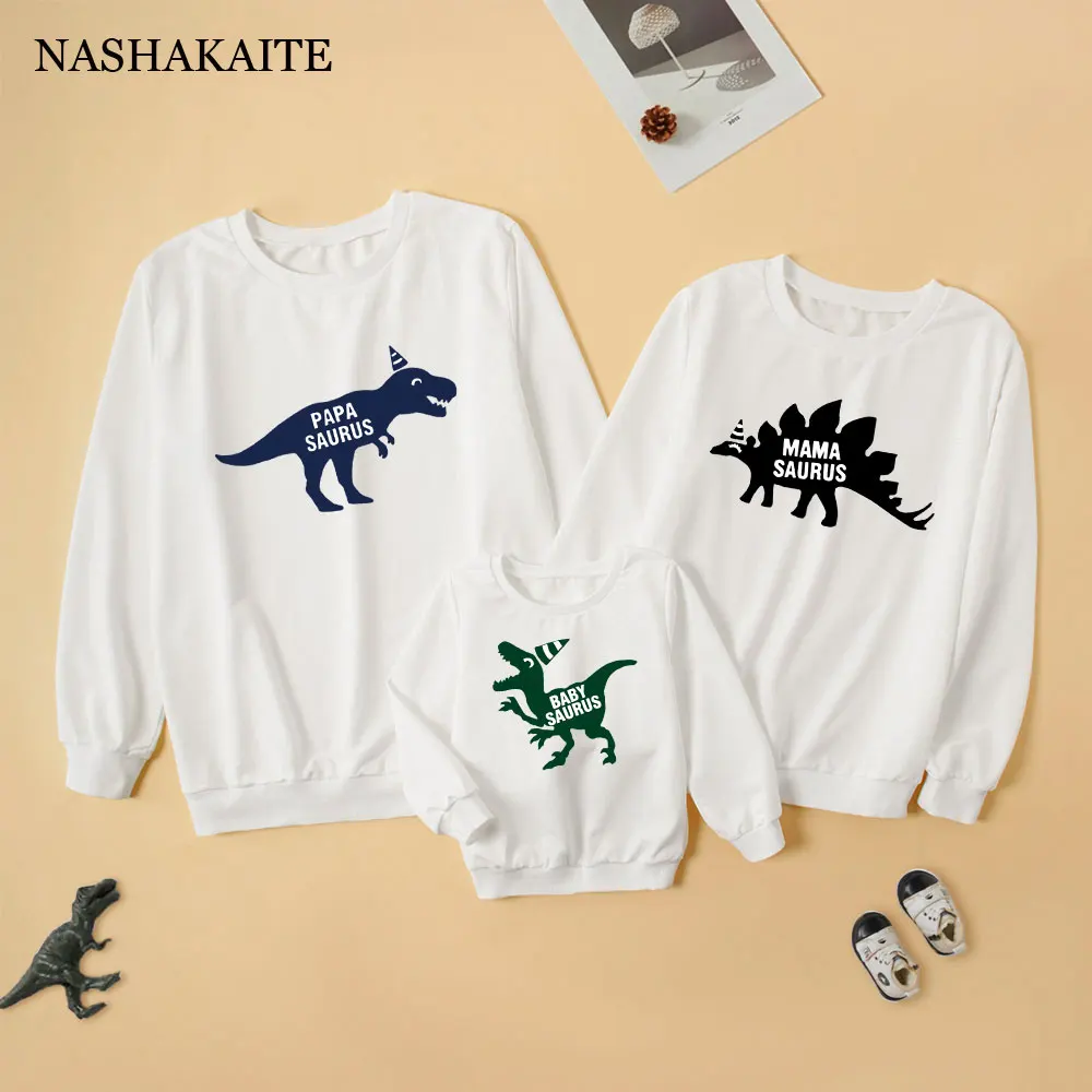 

Толстовка с принтом динозавра; Одинаковые свитера для мамы и дочки; Семейный комплект; Одежда для мамы и дочки; Повседневная одежда из хлопка для женщин