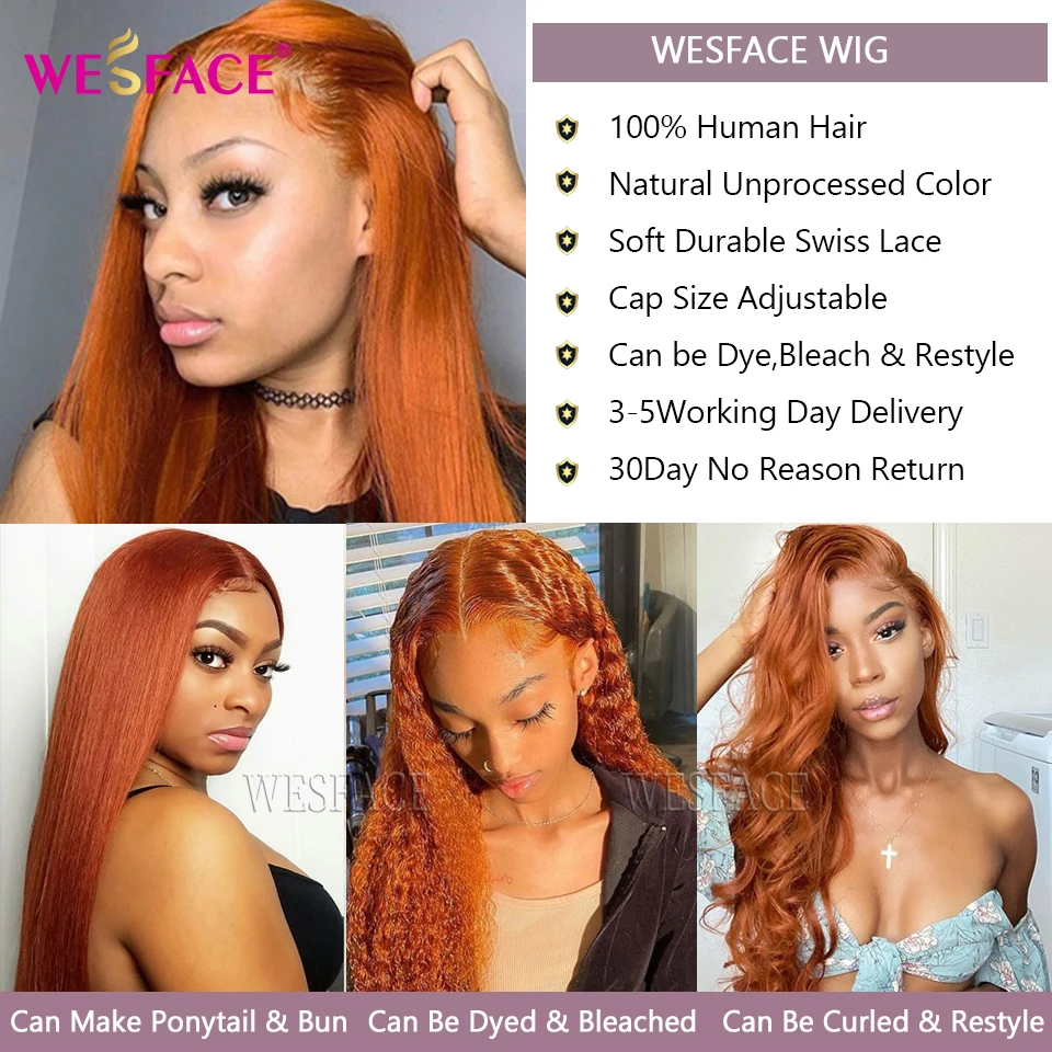 

Middle Part Brazilian Straight Human Hair Wigs 13x1 Lace Front Wig Orange Ginger 350 Color Remy Long Wigs Lace Part Wig Women