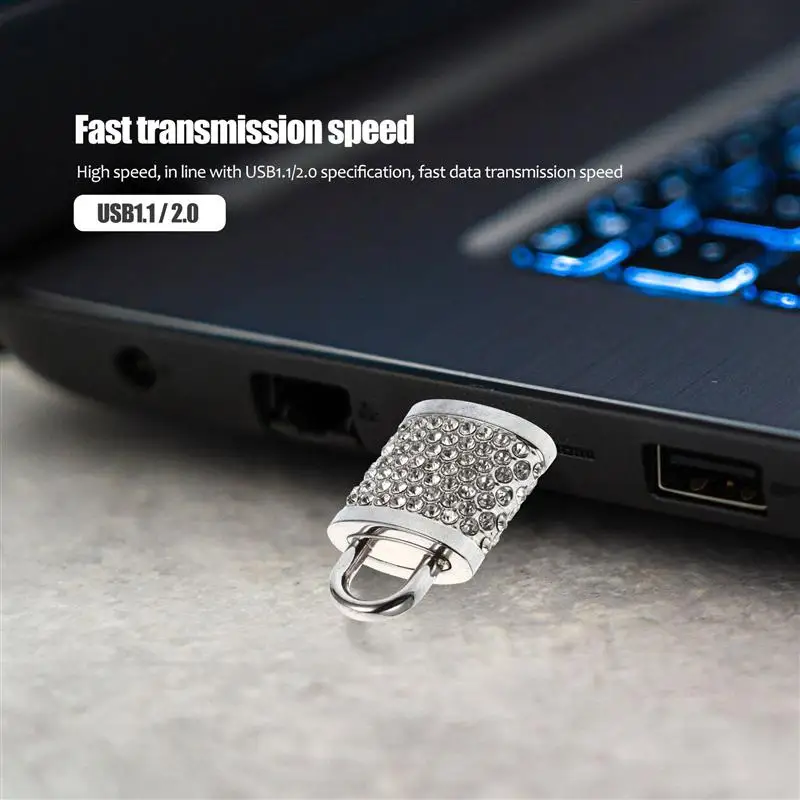 

1pc Metal USB Flash Disk Creative Rhinestone Inlaid Lock USB Flash Drive