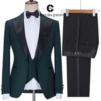 cenne des graoom 2022 new men suits satin peak lapel tailor made prom tuxedo green 3 pieces wedding groomsmen terno masculino