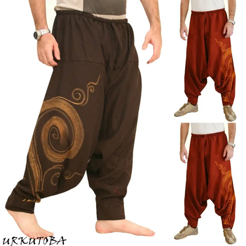 

Elastic Casual Baggy Pants Yoga Harem Pants Vintage Men Harem Hip-hop Men Gypsy Cotton Linen Wide-legged Loose Pants Drawstring