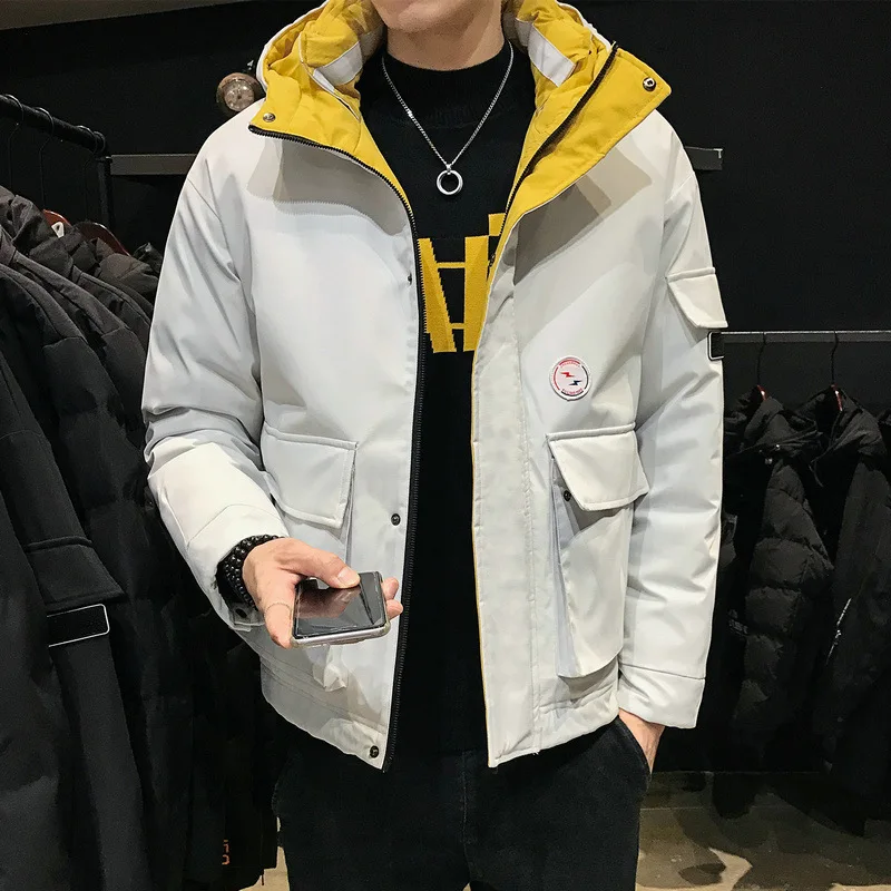 

Winter New Korean Trend Wild Short Cotton Jacket Casual Wild Simple Solid Color Plus Size Loose Men Hooded Jacket Free Shhipping
